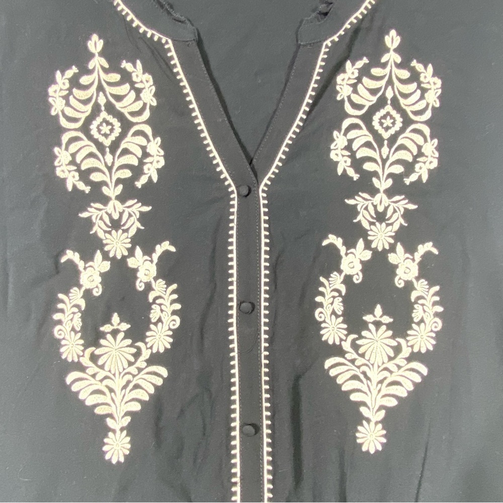 Angels Western Floral Blouse Women's 3X Black White Embroidered 3/4 Sleeve NWT - Picture 3 of 13